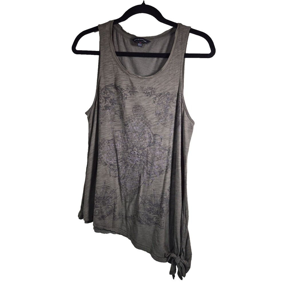 Rock & Republic Womens Olive Green Sequin Asymmetric Tank Top Juniors Size Med